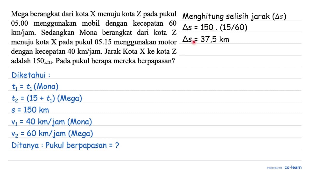 Mega berangkat dari kota X menuju kota Z pada pukul 05.00