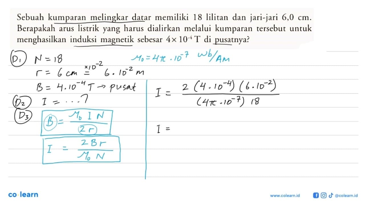 Sebuah kumparan melingkar datar memiliki 18 lilitan dan