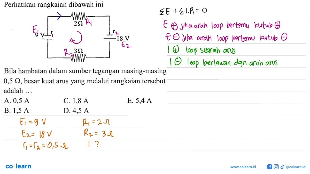 Perhatikan rangkaian dibawah ini 9 V r 2 ohm 18 V r 3