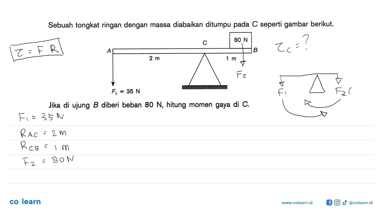 Sebuah tongkat ringan dengan massa diabaikan ditumpu pada C