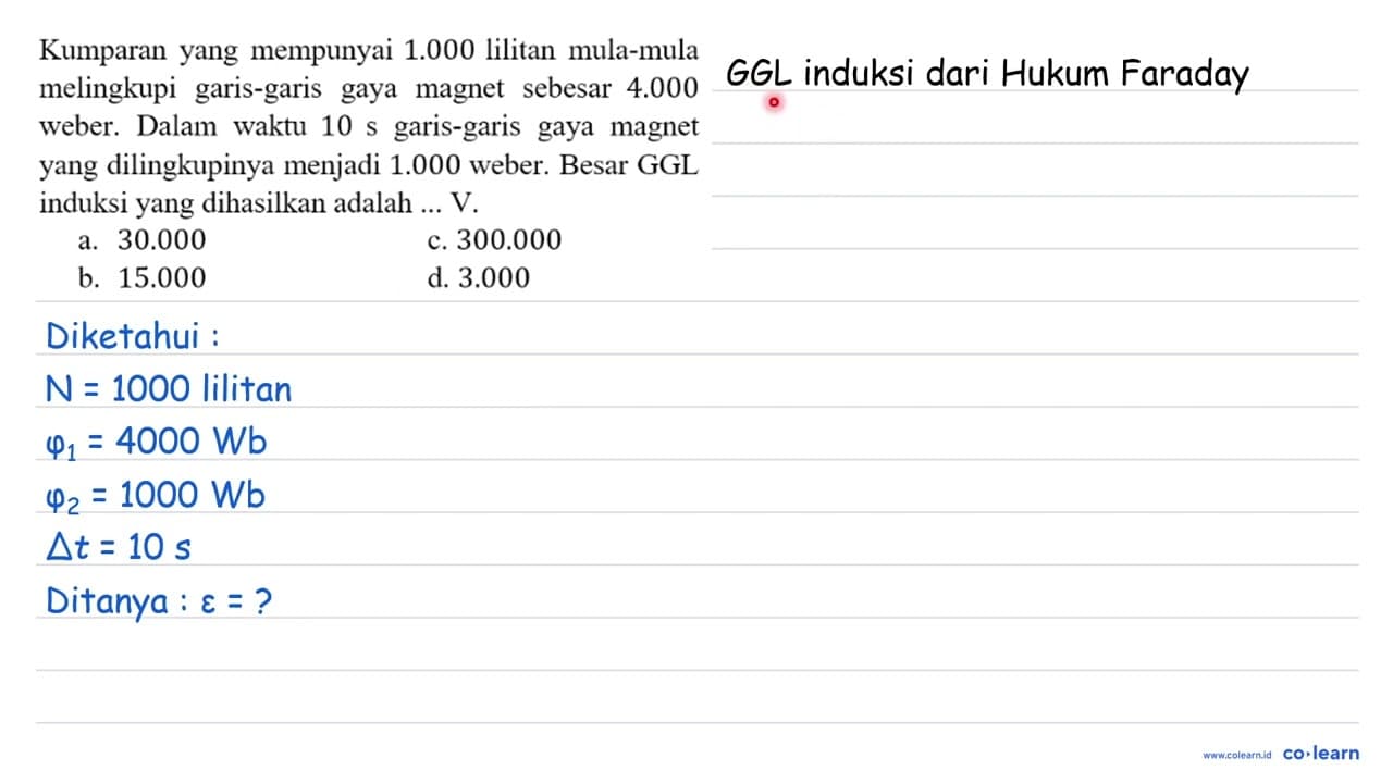 Kumparan yang mempunyai 1.000 lilitan mula-mula melingkupi