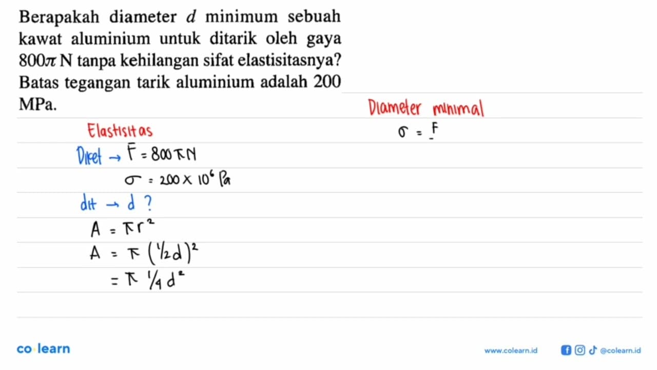 Berapakah diameter d minimum sebuah kawat aluminium untuk