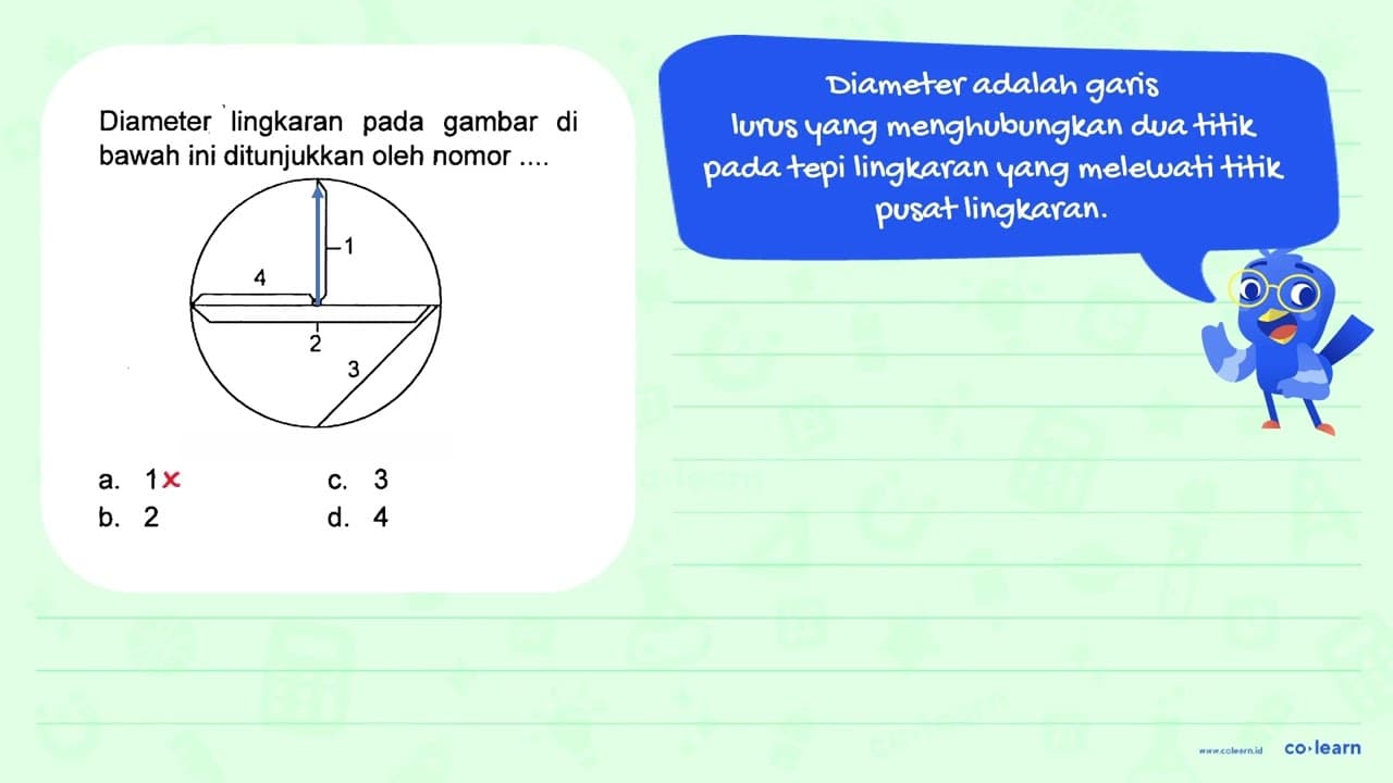 Diameter lingkaran pada gambar di bawah ini ditunjukkan