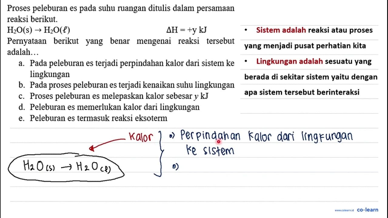 Proses peleburan es pada suhu ruangan ditulis dalam