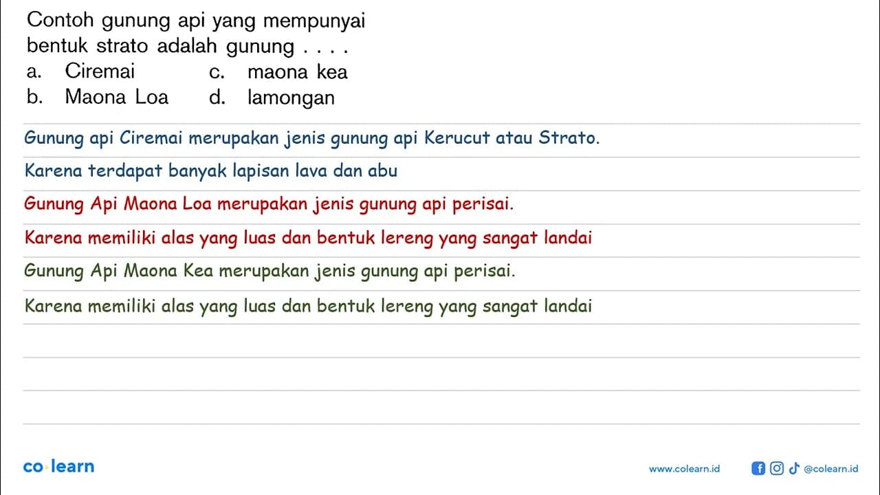 Contoh gunung api yang mempunyai bentuk strato adalah