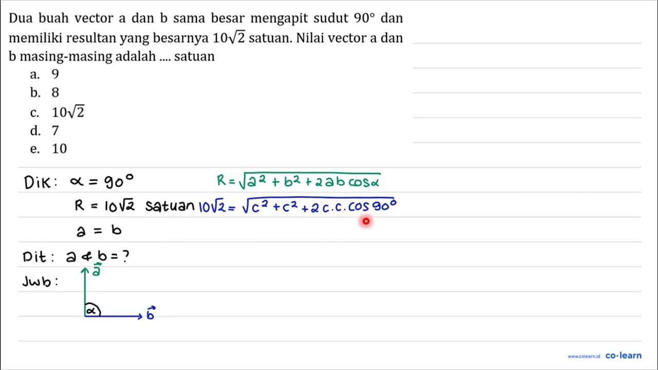 Dua buah vector a dan b sama besar mengapit sudut 90 dan