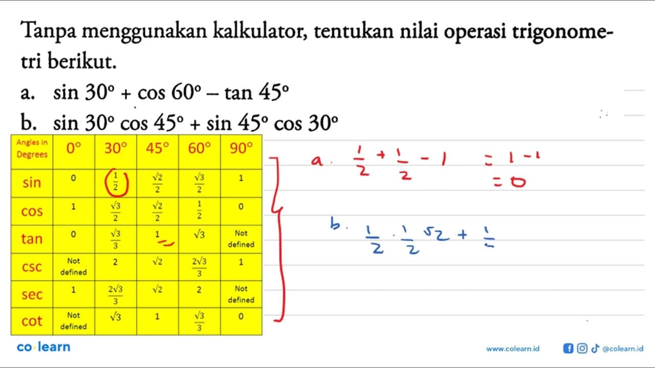 Tanpa menggunakan kalkulator, tentukan nilai operasi