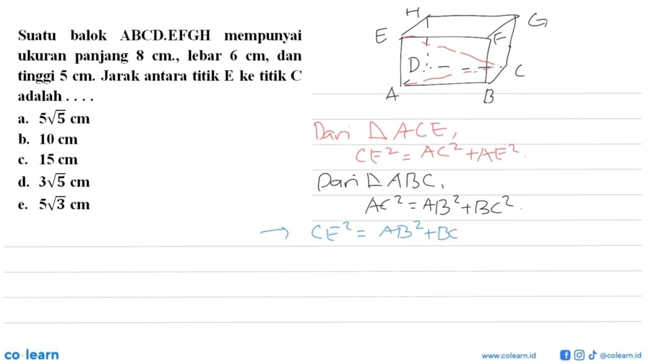 Suatu balok ABCD.EFGH mempunyai ukuran panjang 8 cm., lebar