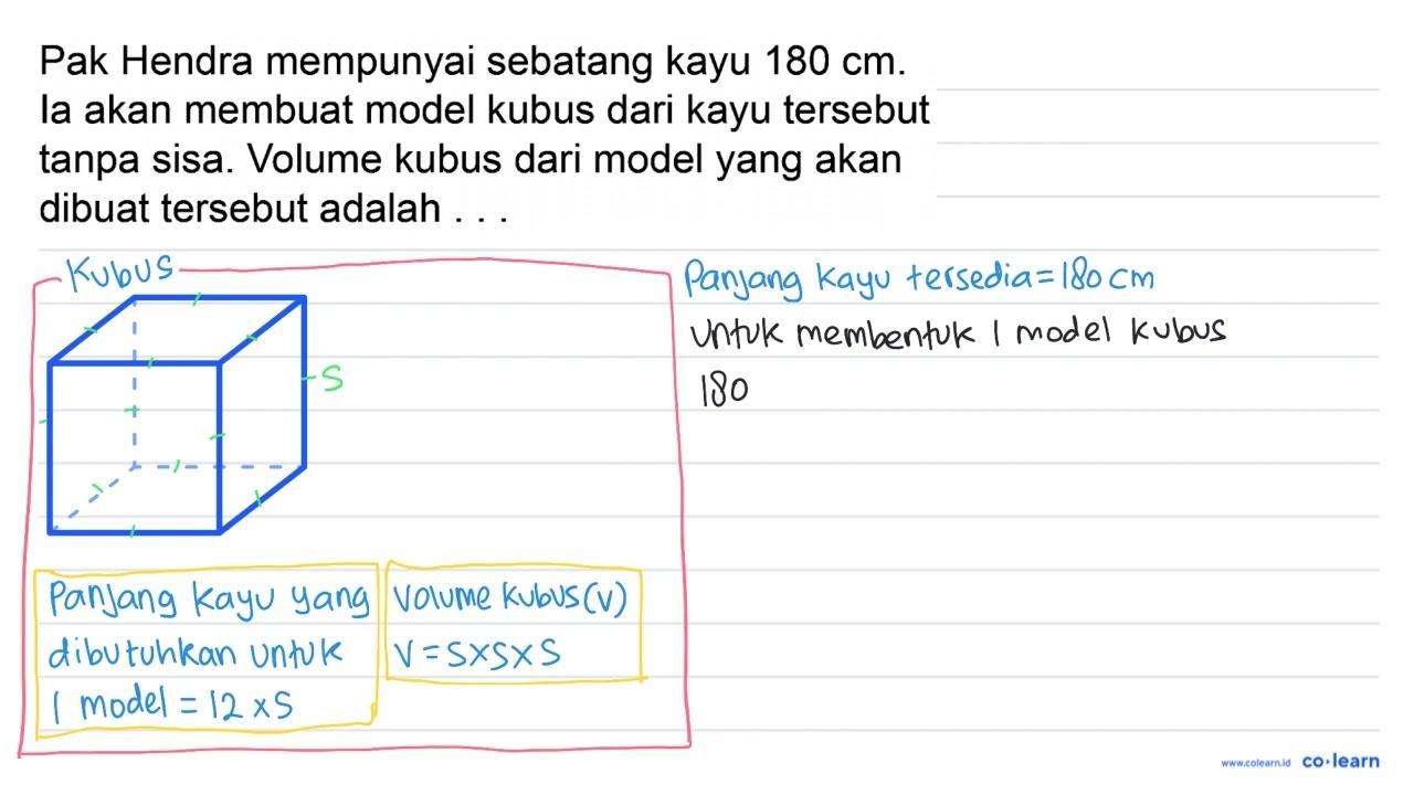 Pak Hendra mempunyai sebatang kayu 180 cm. la akan membuat