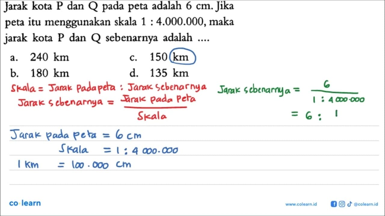 Jarak kota P dan Q pada peta adalah 6 cm. Jika peta itu