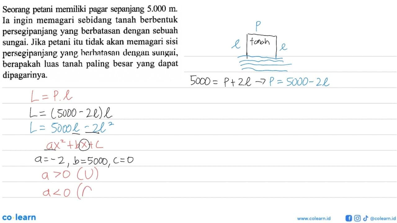 Seorang petani memiliki pagar sepanjang 5.000 m . Ia ingin