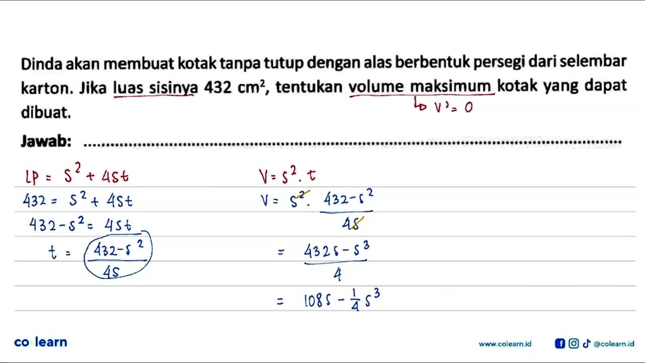 Dinda akan membuat kotak tanpa tutup dengan alas berbentuk