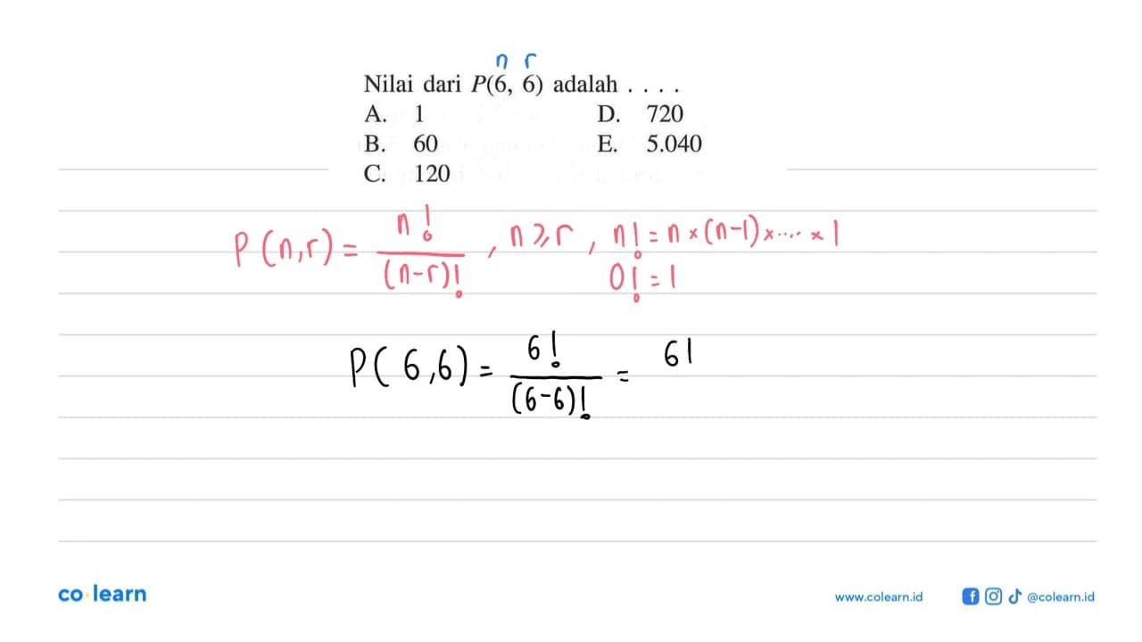 Nilai dari P(6,6) adalah ....