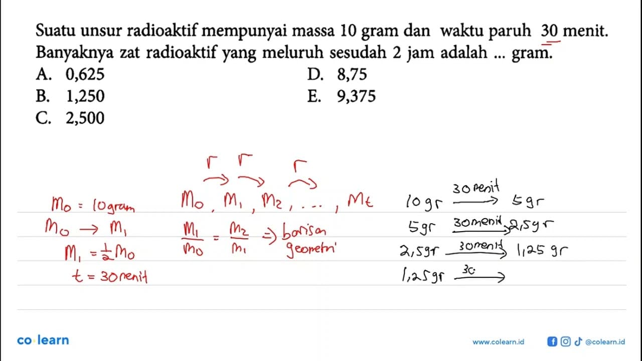 Suatu unsur radioaktif mempunyai massa 10 gram dan waktu