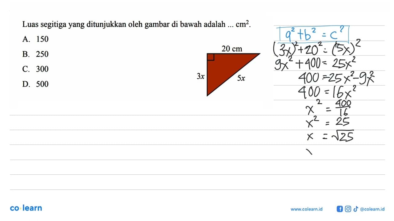 Luas segitigayang ditunjukkan oleh gambar di bawah adalah