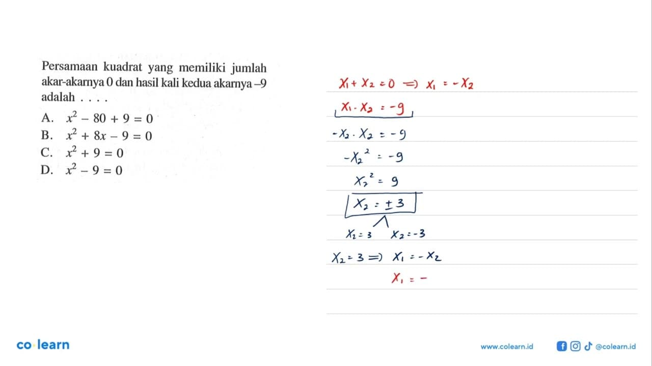 Persamaan kuadrat yang memiliki jumlah akar-akarnya 0 dan