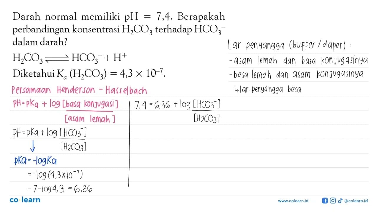 Darah normal memiliki pH=7,4 . Berapakah perbandingan