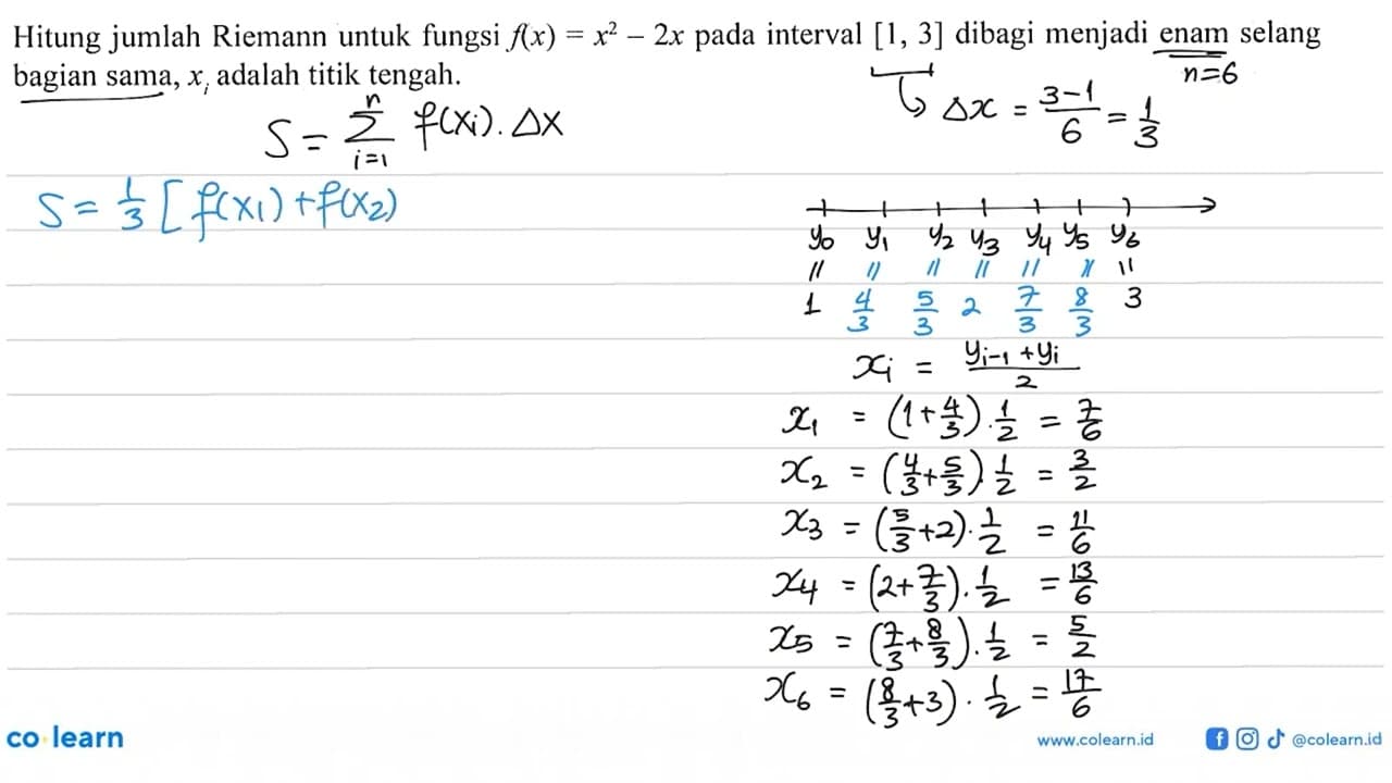 Hitung jumlah Riemann untuk fungsi f(x)=x^2-2x pada