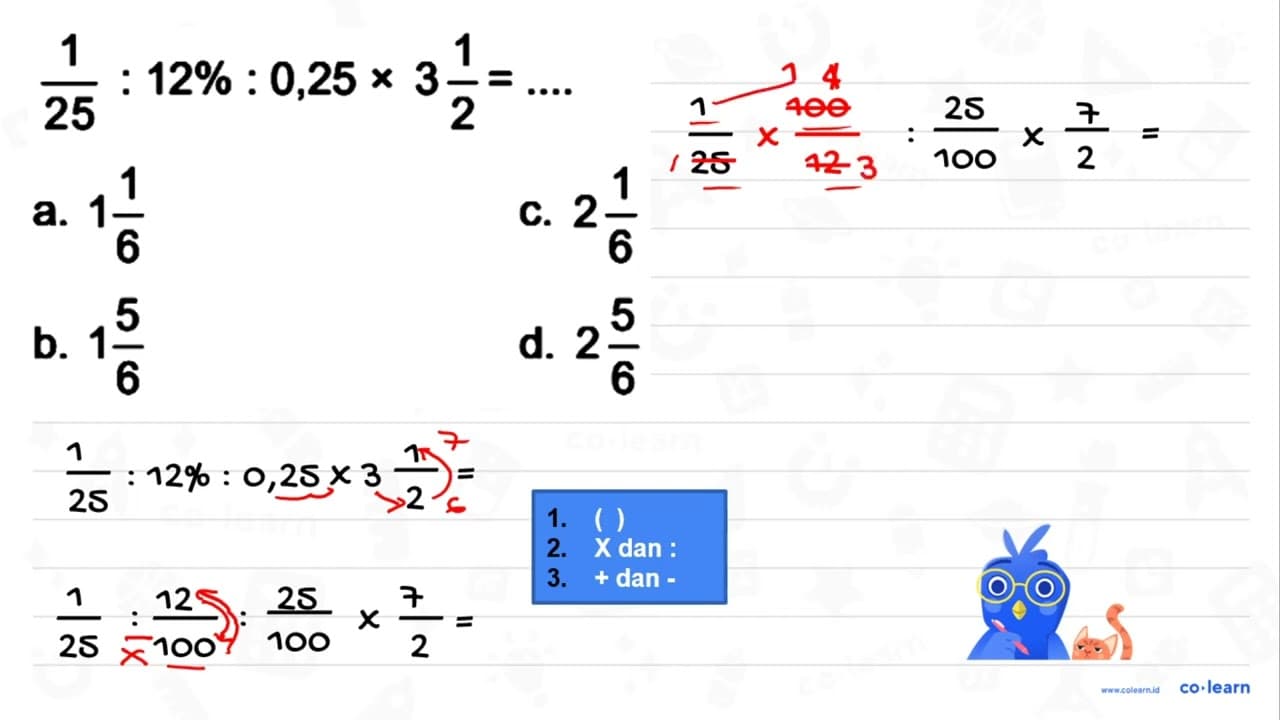 1/25 : 12% : 0,25 x 3 1/2=...