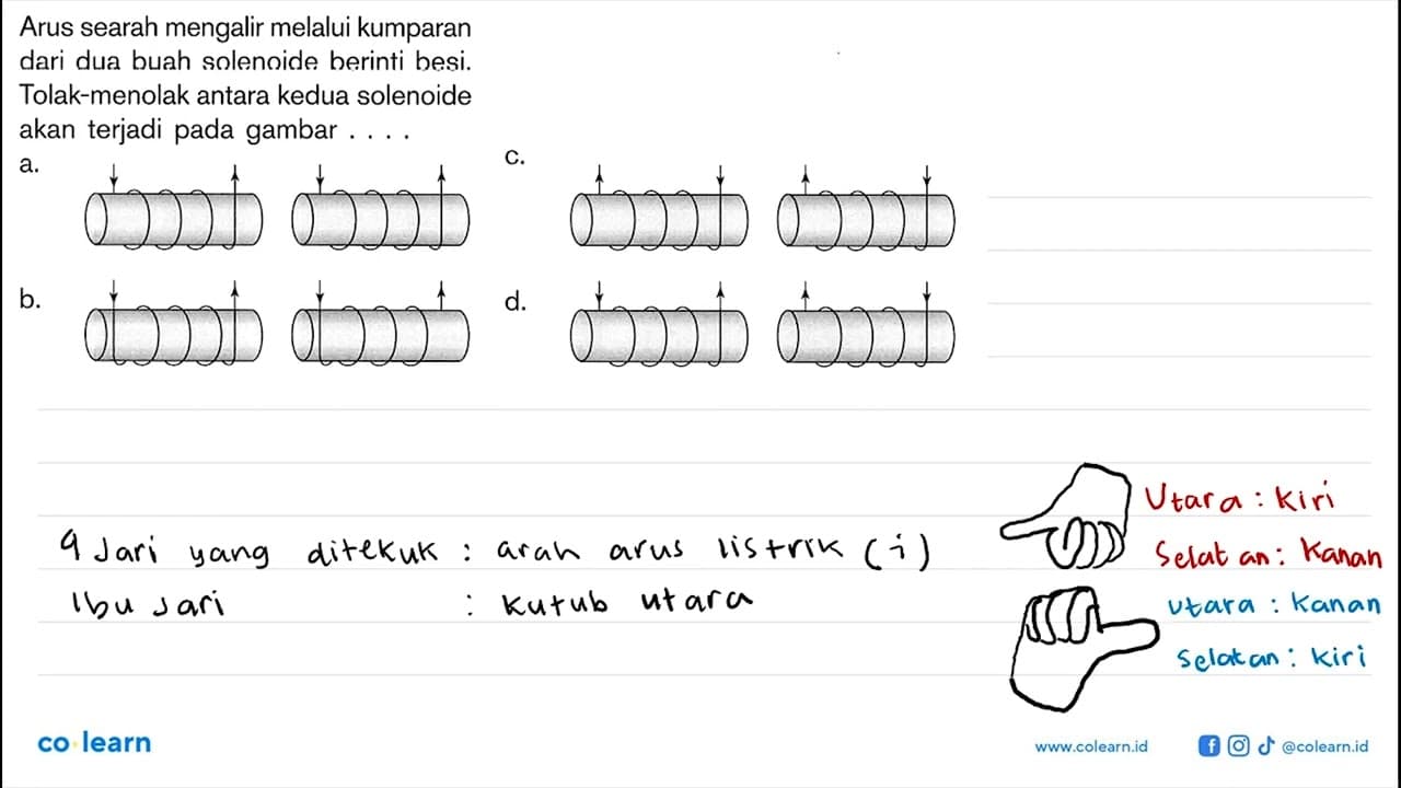 Arus searah mengalir melalui kumparan dari dua buah