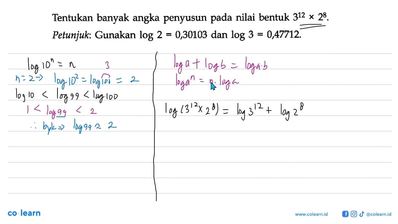 Tentukan banyak angka penyusun pada nilai bentuk 3^12 x