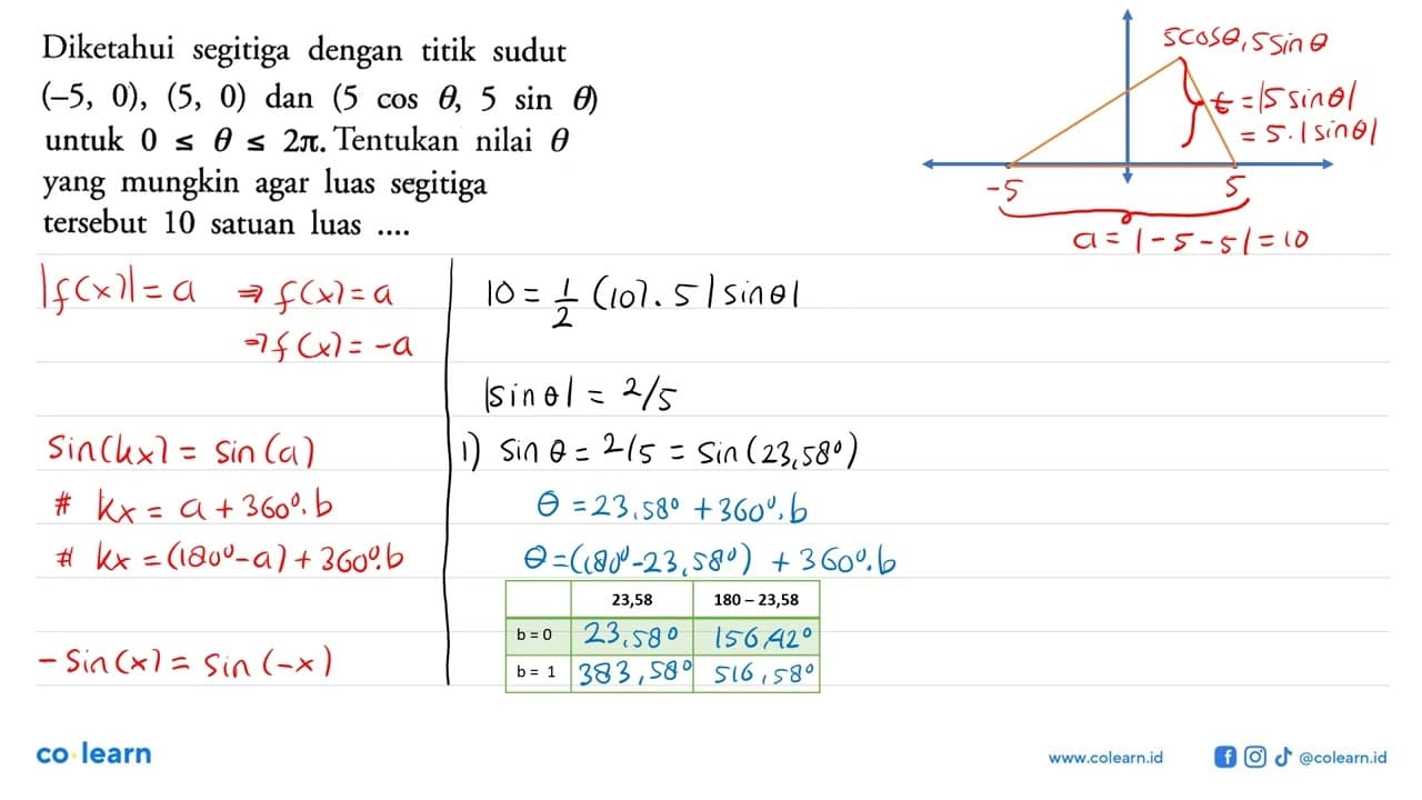 Diketahui segitiga dengan titik sudut (-5,0),(5,0) dan (5