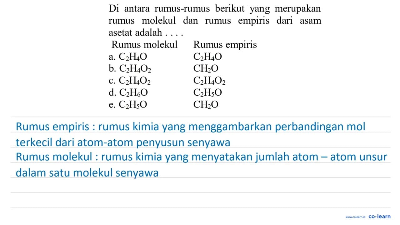 Di antara rumus-rumus berikut yang merupakan rumus molekul