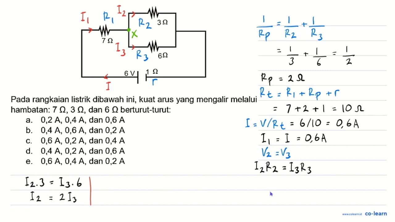 Pada rangkaian listrik dibawah ini, kuat arus yang mengalir