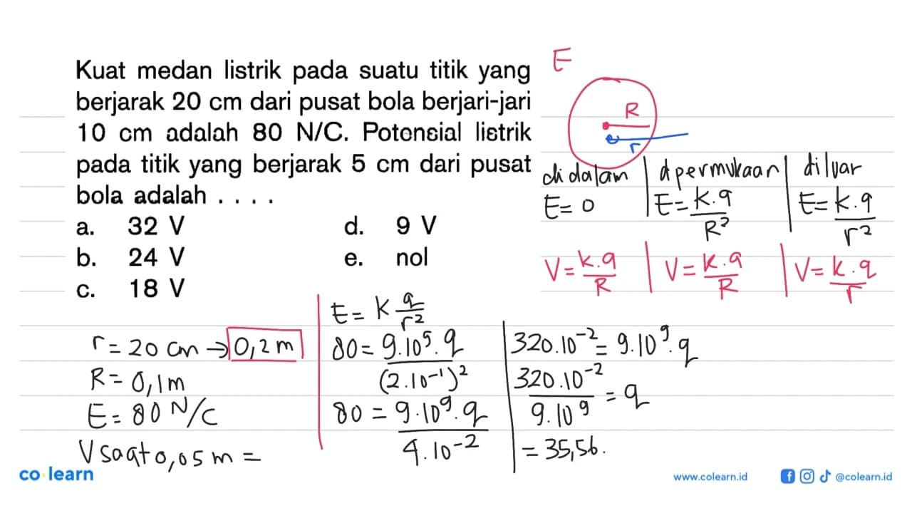 Kuat medan listrik pada suatu titik yang berjarak 20 cm