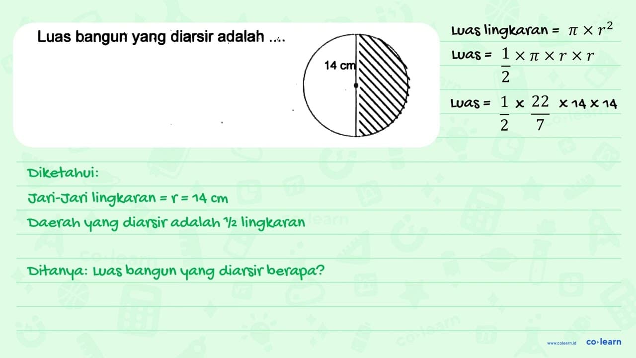 Luas bangun yang diarsir adalah .... 14 cm