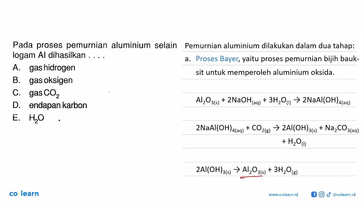 Pada proses pemurnian aluminium selain logam Al dihasilkan