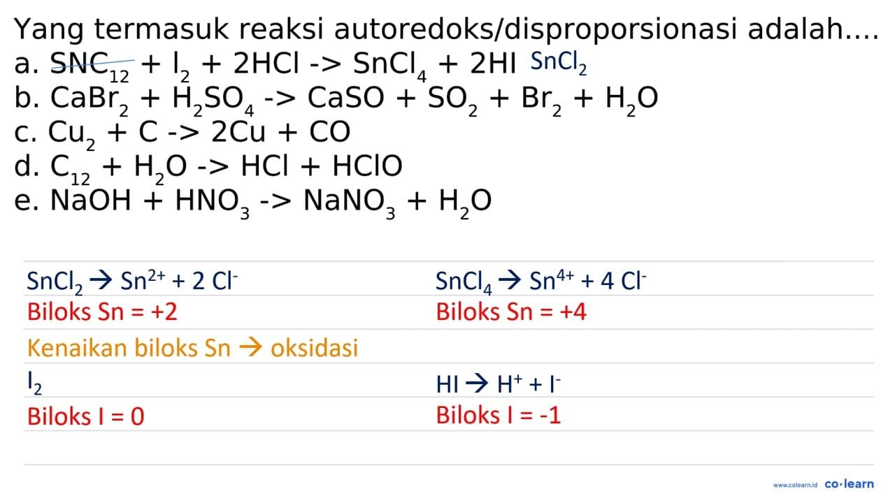 Yang termasuk reaksi autoredoks/disproporsionasi adalah...