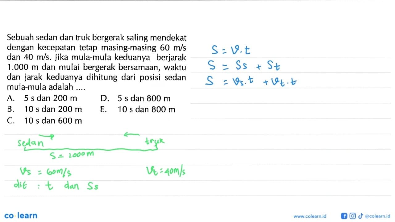 Sebuah sedan dan truk bergerak saling mendekat dengan