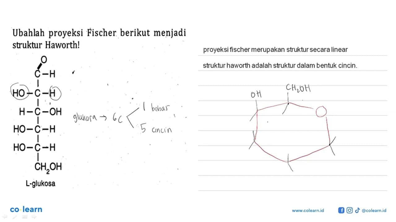 Ubahlah proyeksi Fischer berikut menjadi struktur Haworth!