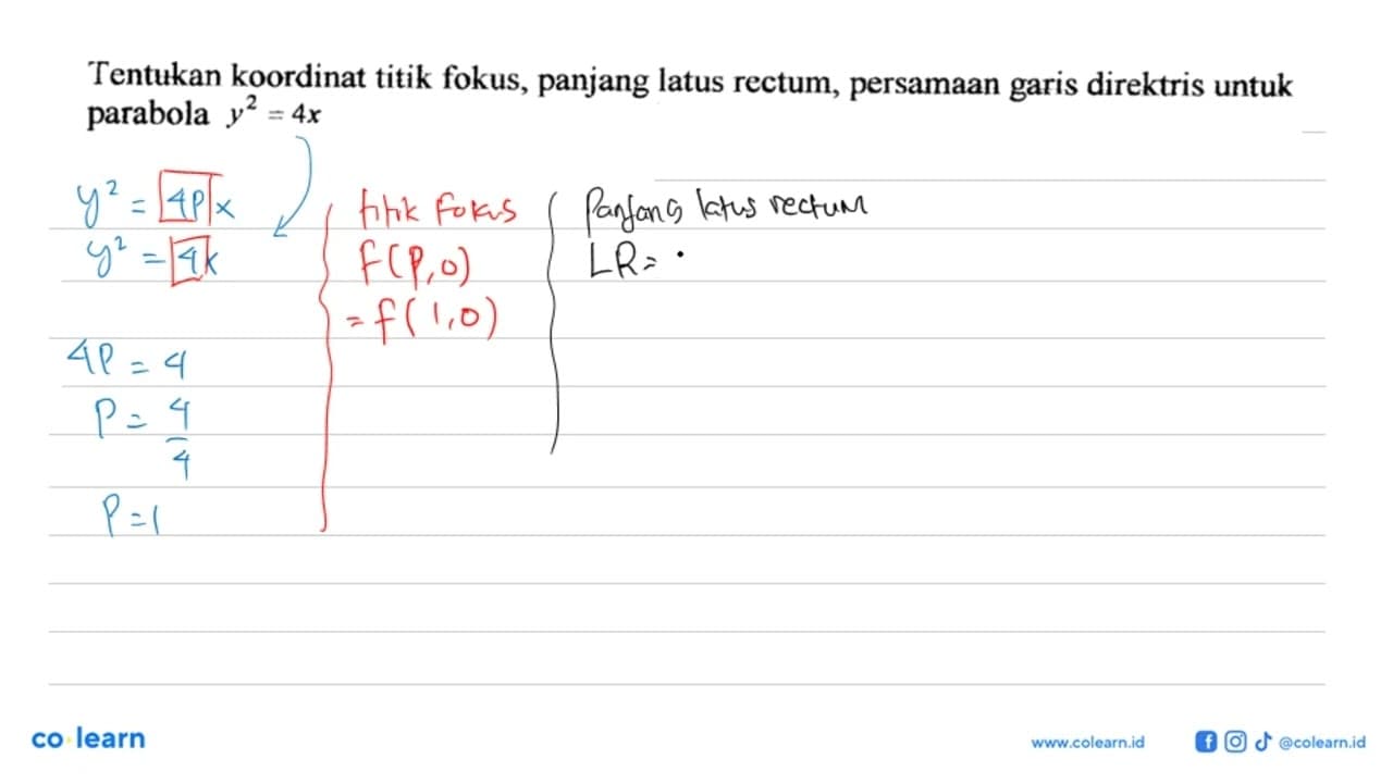 Tentukan koordinat titik fokus, panjang latus rectum,