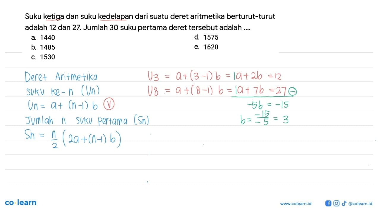 Suku ketiga dan suku kedelapan dari suatu deret aritmetika