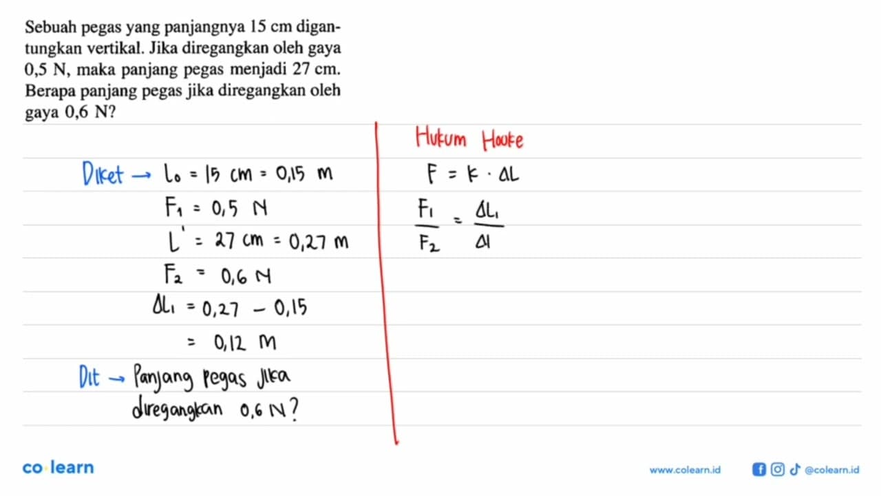 Sebuah pegas yang panjangnya 15 cm digan- tungkan vertikal,