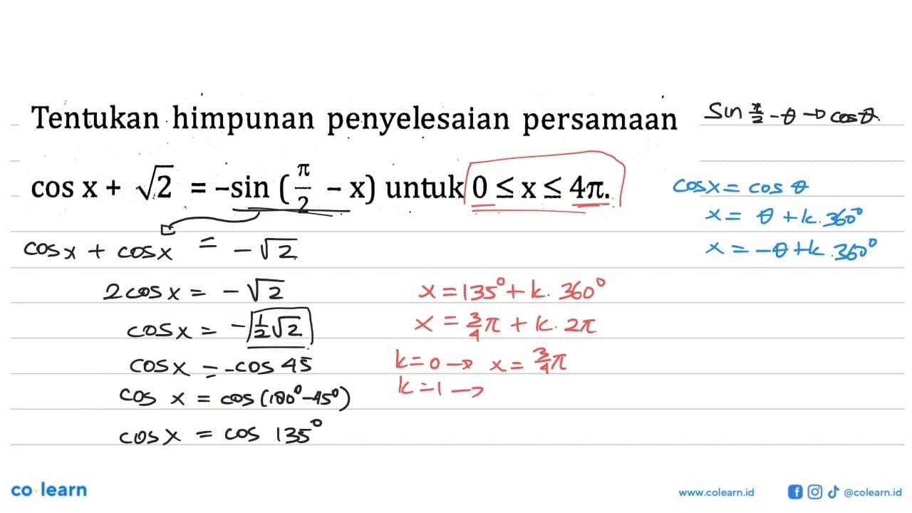 Tentukan himpunan penyelesaian persamaan cos