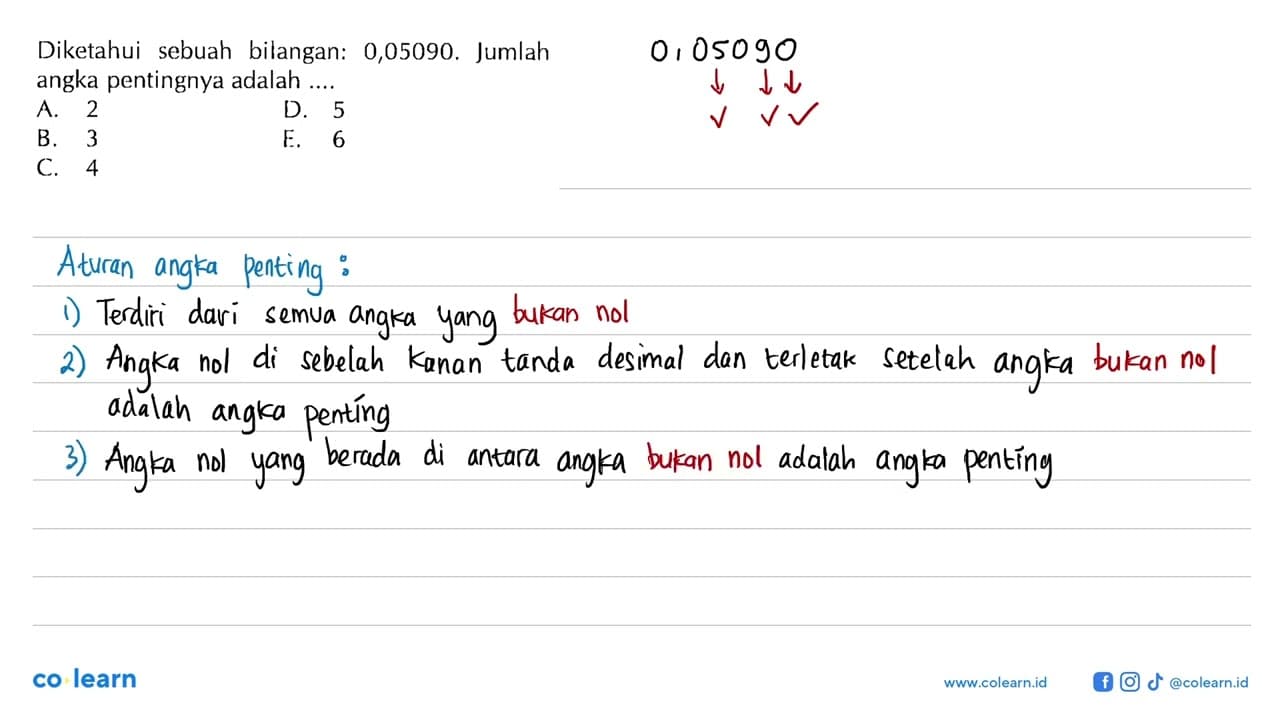 Diketahui sebuah bilangan: 0,05090. Jumlah angka pentingnya