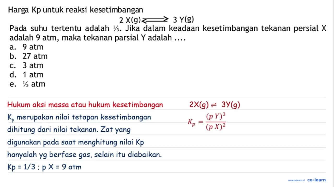 Harga Kp untuk reaksi kesetimbangan Dada suhu tertentu