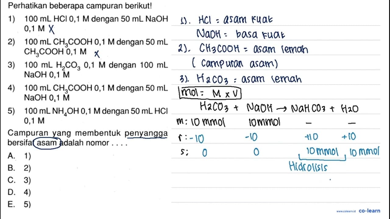 Perhatikan beberapa campuran berikut! 1) 100 mL HCl 0,1 M