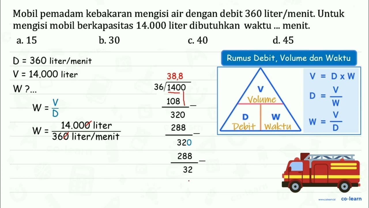 Mobil pemadam kebakaran mengisi air dengan debit 360