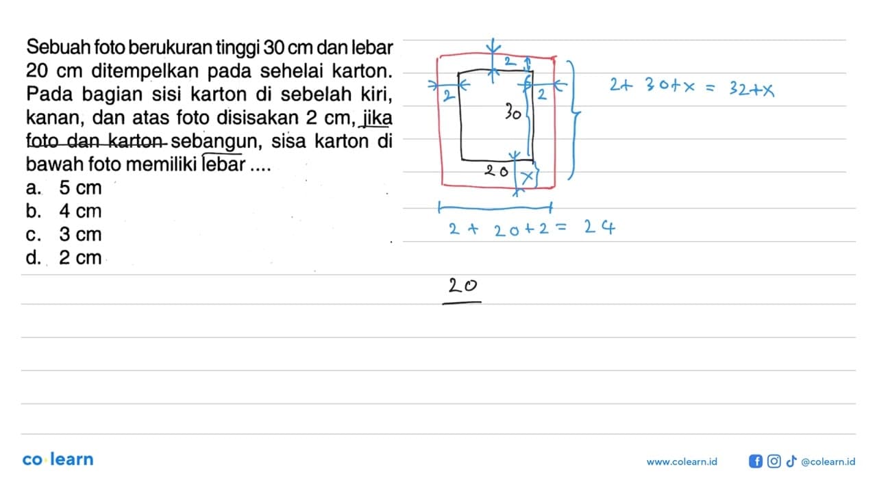 Sebuah foto berukuran tinggi 30 cm dan lebar 20 cm