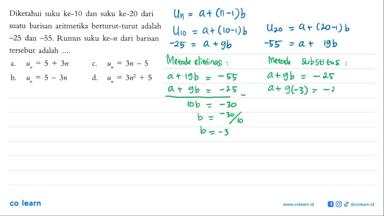 Diketahui suku ke-10 dan suku ke-20 dari suatu barisan