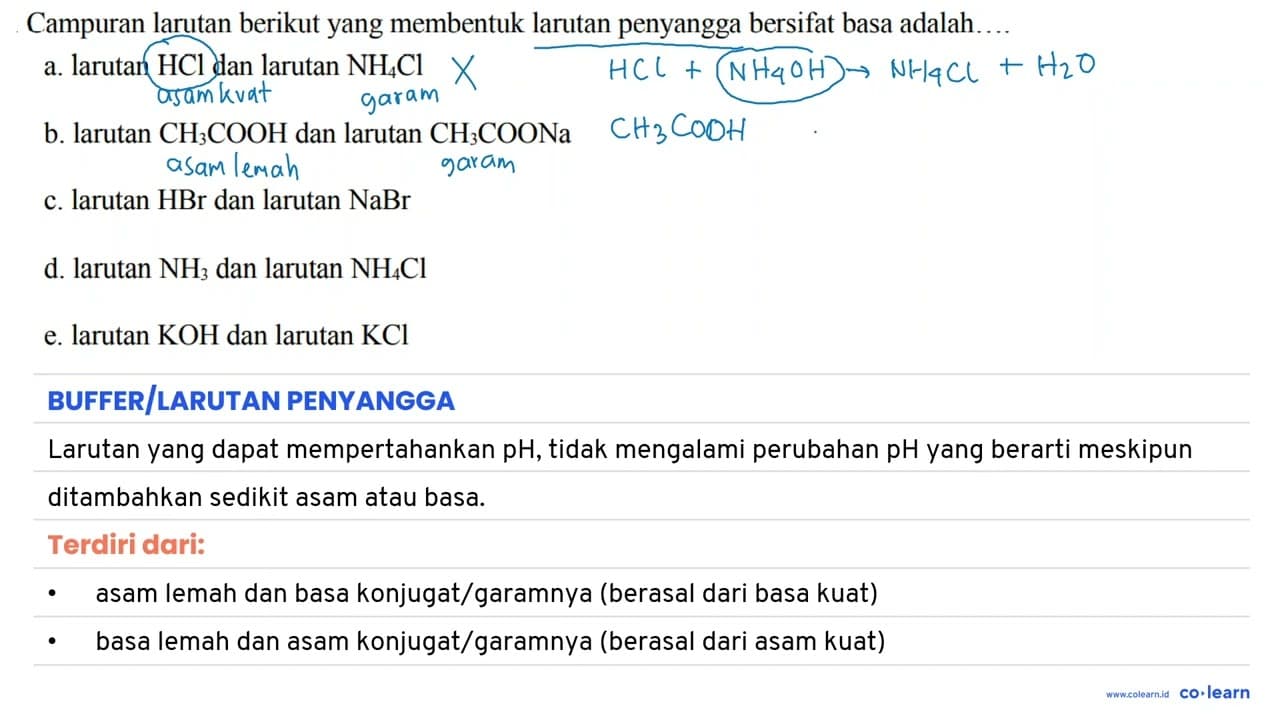 Campuran larutan berikut yang membentuk larutan penyangga