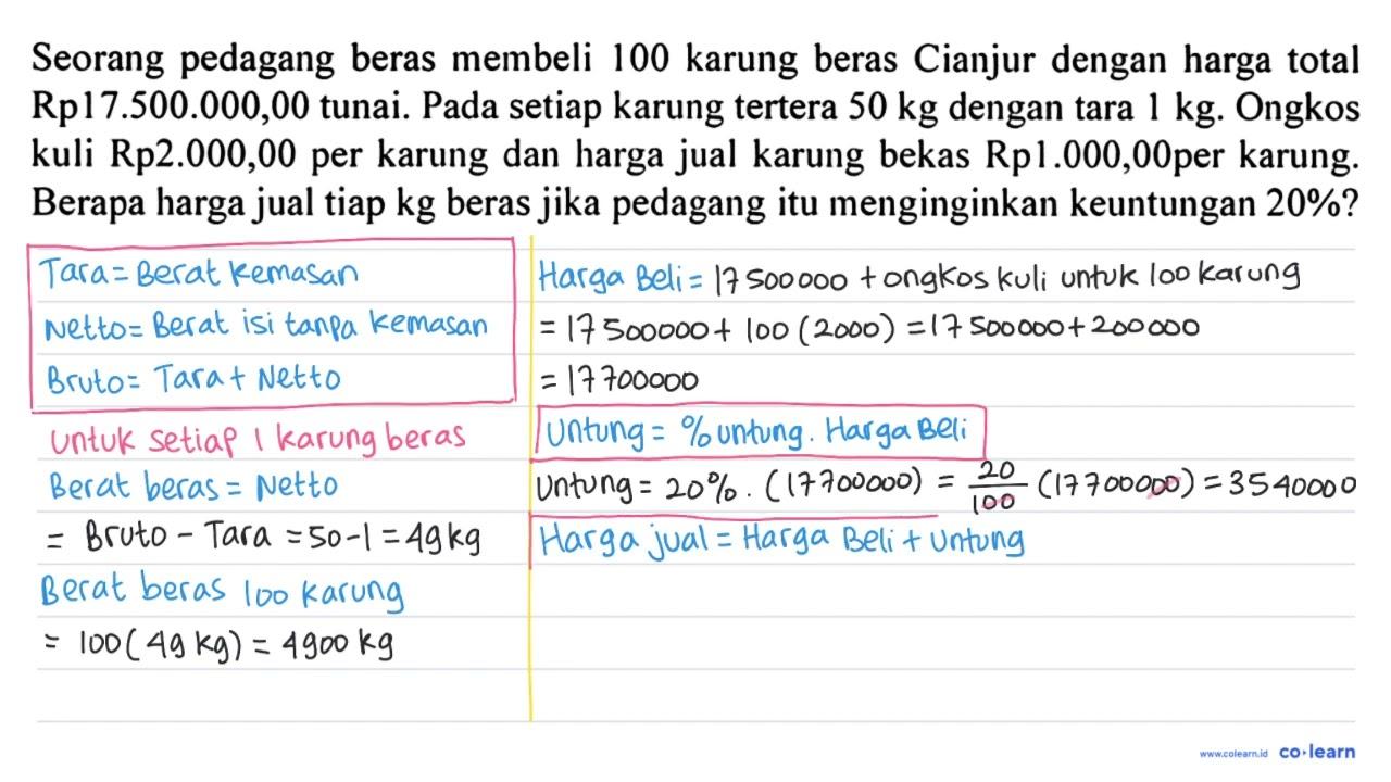 Seorang pedagang beras membeli 100 karung beras Cianjur