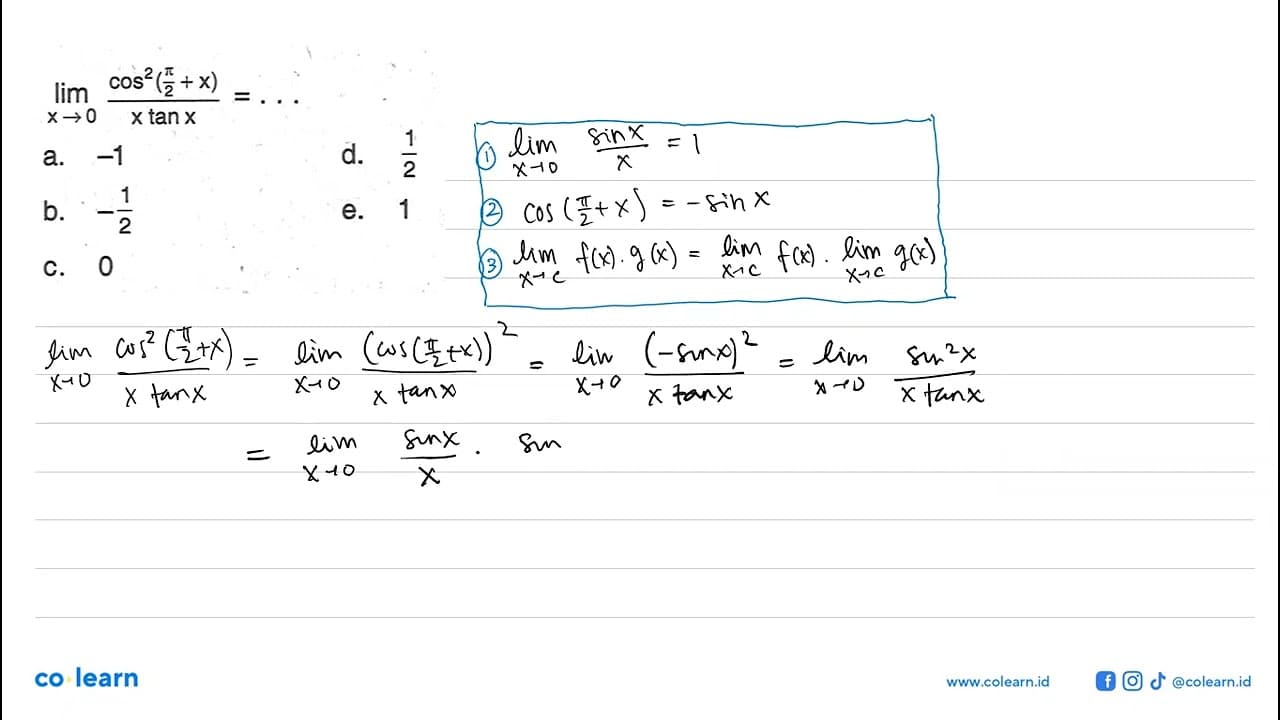 11. lim x->(cos^2(phi/2+x)/( Xtanx )