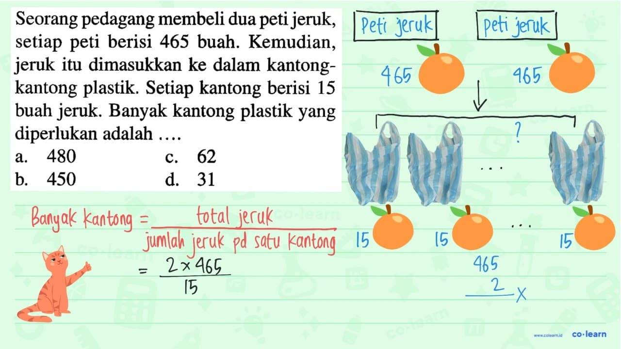 Seorang pedagang membeli dua peti jeruk, setiap peti berisi