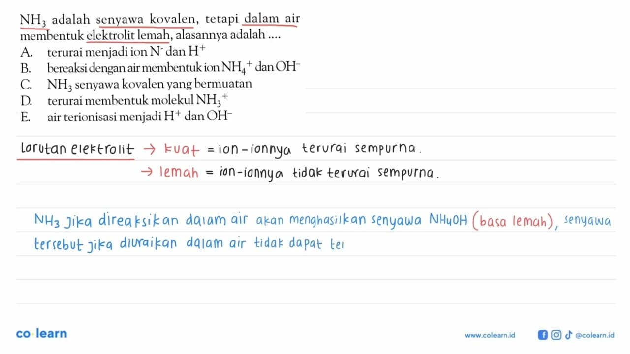 NH3 adalah senyawa kovalen, tetapi dalam air membentuk