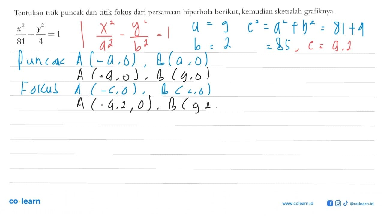 Tentukan titik puncak dan titik fokus dari persamaan